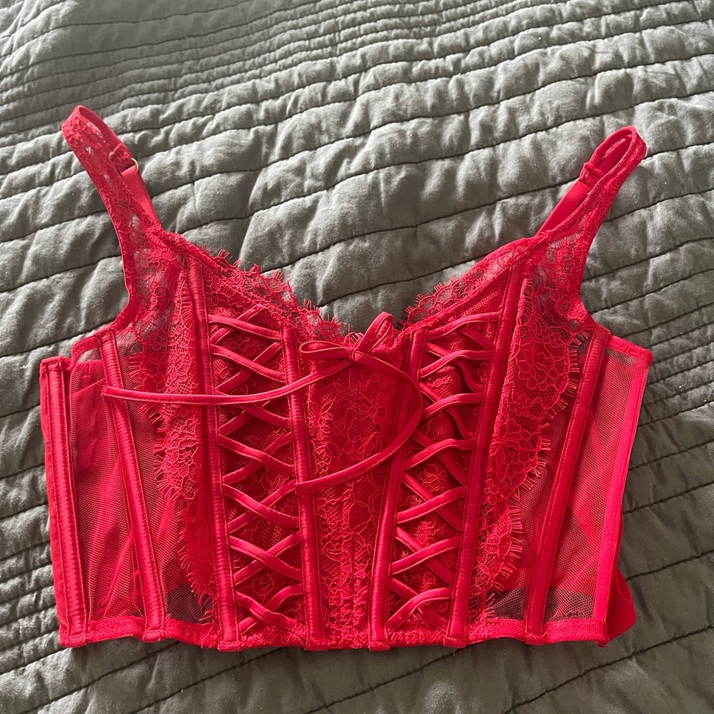 Victoria’s Secret Red Lace Adjustable Corset Top- 34 B